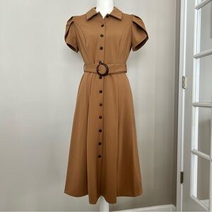 Calvin Klein Tan Button-Down Midi Dress